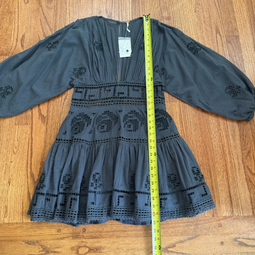 NWT Free People Tea Time Embroidered Dress in Charcoal size 4 - Picture 15 of 16